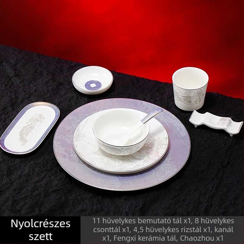 Porcelán hotel étkezési készlet, kínai stílus, glazúrozott felület, testreszabás és logónyomás elérhető