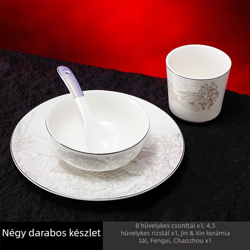 Porcelán hotel étkezési készlet, kínai stílus, glazúrozott felület, testreszabás és logónyomás elérhető