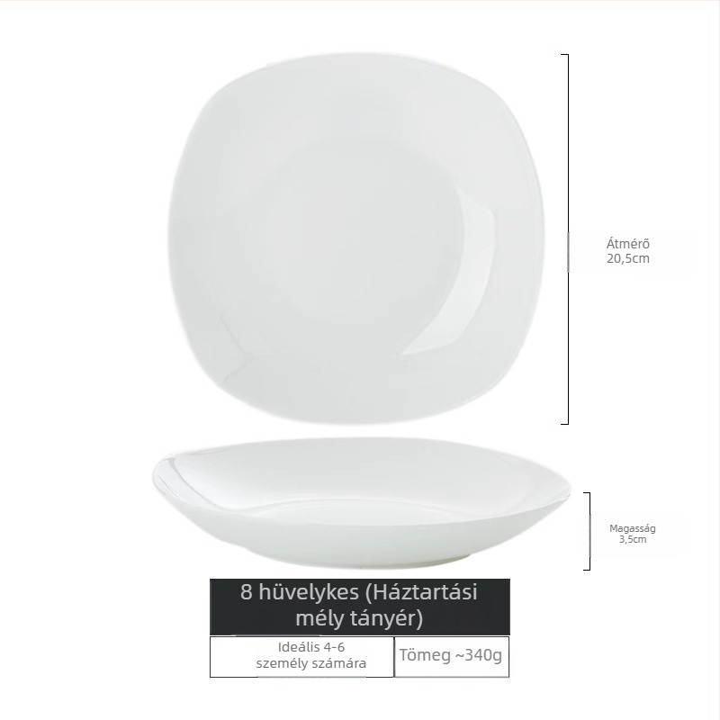 Yue Han csontporcelán tányérkészlet, négyszögletes, alulglazúros felület, egyszínű mintázat, mikrohullámú sütőben használható