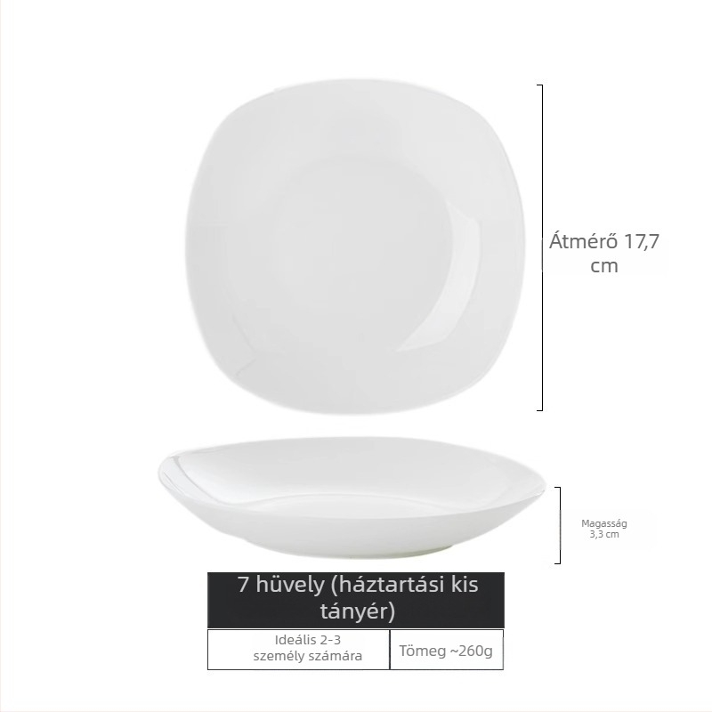Yue Han csontporcelán tányérkészlet, négyszögletes, alulglazúros felület, egyszínű mintázat, mikrohullámú sütőben használható