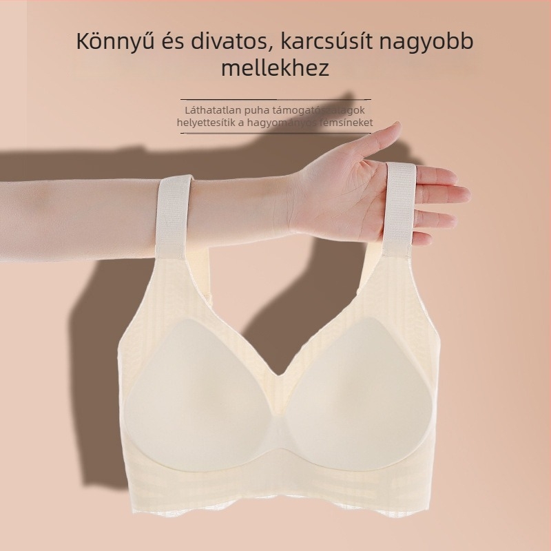 Szoptatós anyasági melltartó – vezeték nélküli, teljes kosár, vékony formázott kosár, fő anyaga nylon, bélés pamut, fixált dupla vállpántok, hátoldali négy soros zár