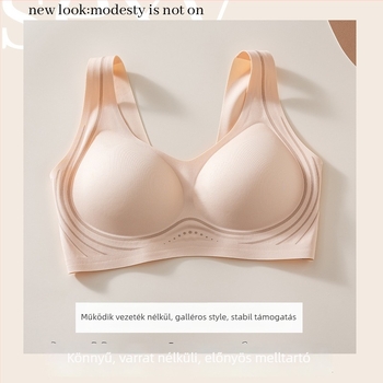 Szőrszeg nélküli női sportmelltartó hát-támogatással, vékony formázott kosár, 3/4 kosár, latex formázott kosár, mellény-stílus, rögzített dupla vállpántok