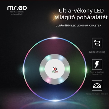 LED villogó poháralátét – csúszásmentes, átlátszó, PC anyag, kerek vagy négyszögletes, degradálható