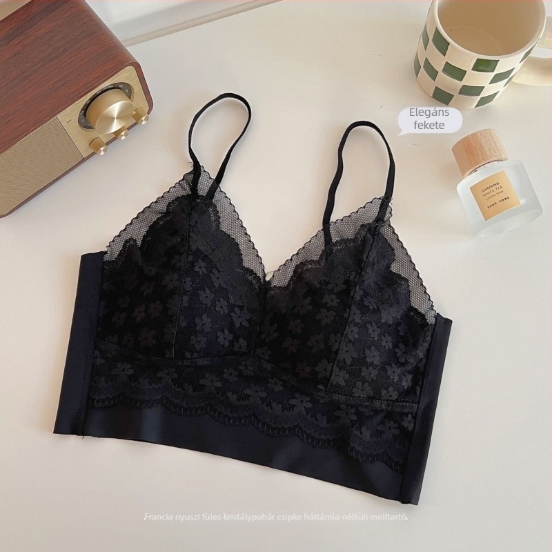 Francia-stílusú csipkés bralette kristálykosaras, beépített bélés, állítható vékony vállpántok, szexi dekoltázs