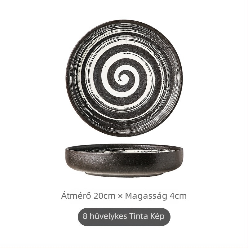 Japán stílusú porcelán mély tányér, retro dizájn, mikróhullámú sütőben használható, szállodai felhasználásra
