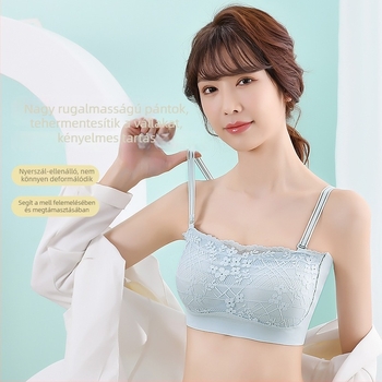 Francia-stílusú csipkés bustier hátsó kivágással, váll nélküli, varrat nélküli, levehető párnákkal, lélegző, könnyű és gyorsan száradó anyag, formázott kosarakkal