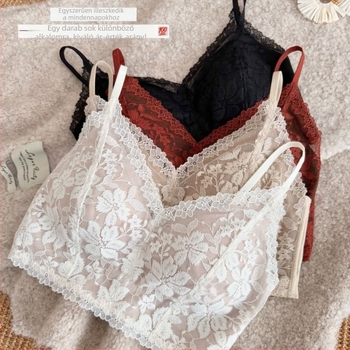 Francia stílusú csipkés camisole háromszög alakú kosarakkal nőknek, push-up bandeau felső csipkés széleivel és szép hátsó dizájn