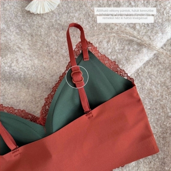 Francia stílusú csipkés camisole háromszög alakú kosarakkal nőknek, push-up bandeau felső csipkés széleivel és szép hátsó dizájn