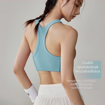 Shockbiztos sportmelltartó futáshoz és jógaedzéshez – svest-stílusú, lélegző – Fő anyag: nylon 80% / bélés spandex 20% – teljes kosár, vékony formázott kosarak – rögzített dupla vállpántok – alkalmas futáshoz, edzéshez, pilateshez