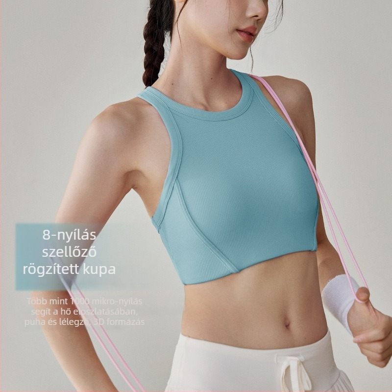 Shockbiztos sportmelltartó futáshoz és jógaedzéshez – svest-stílusú, lélegző – Fő anyag: nylon 80% / bélés spandex 20% – teljes kosár, vékony formázott kosarak – rögzített dupla vállpántok – alkalmas futáshoz, edzéshez, pilateshez