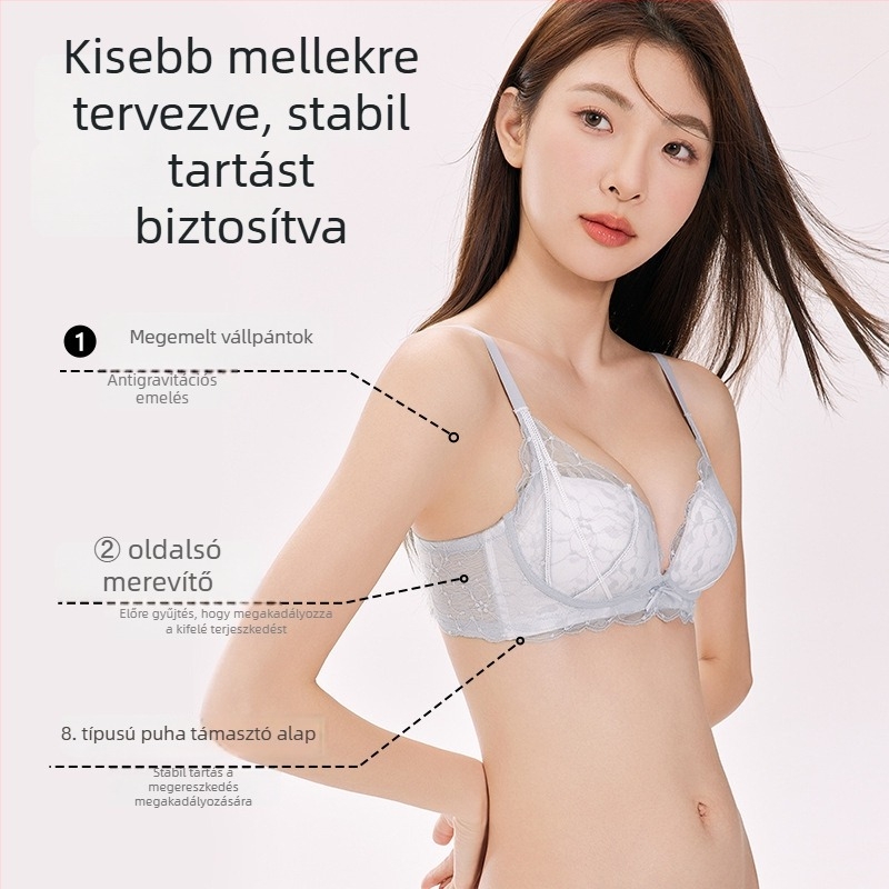 Csipkés melltartó 3/4-es kosármérettel, francia stílus, lélegző, push-up, oldalsó zár, kényelmes