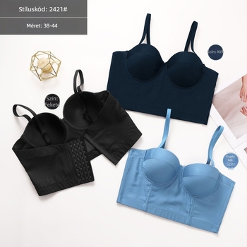 Denim top melltartóval, teljes kosár, halcsontos támasz és levehető párnázás; ideális külső viselethez