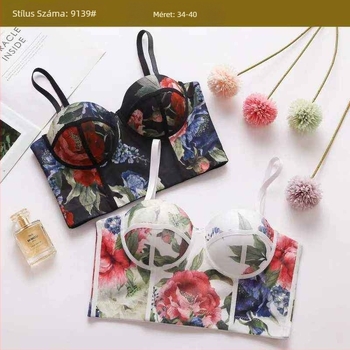 Női hálós crop top camisole mintával, 3/4-es kosárral, beépített melltartó párnákkal, levehető dupla vállpántokkal és hátul négy sor kapoccsal