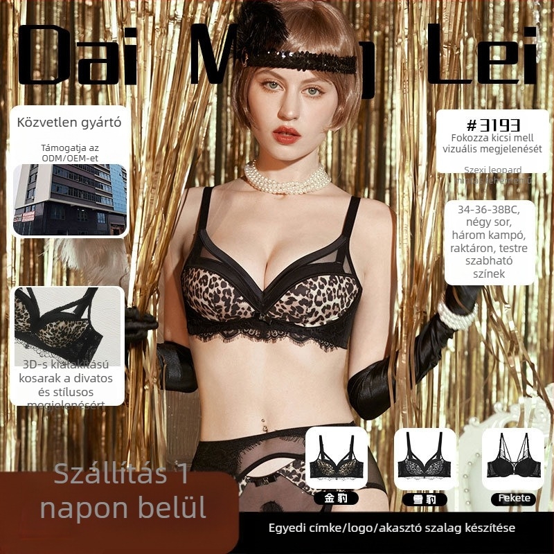 Leopárd mintás melltartó, 3/4 kosár, nylon anyag, hátul három sor kapocs, fix kettős vállpántok, gyűjtő és push-up, légáteresztő, állítható.