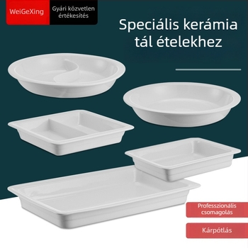 Kerámia büfé belső tartály a hőmegőrzéshez, téglalap alakú étkezőtál és kerek kerámia tál, Jiaojiexing márka, szállodák és éttermek számára
