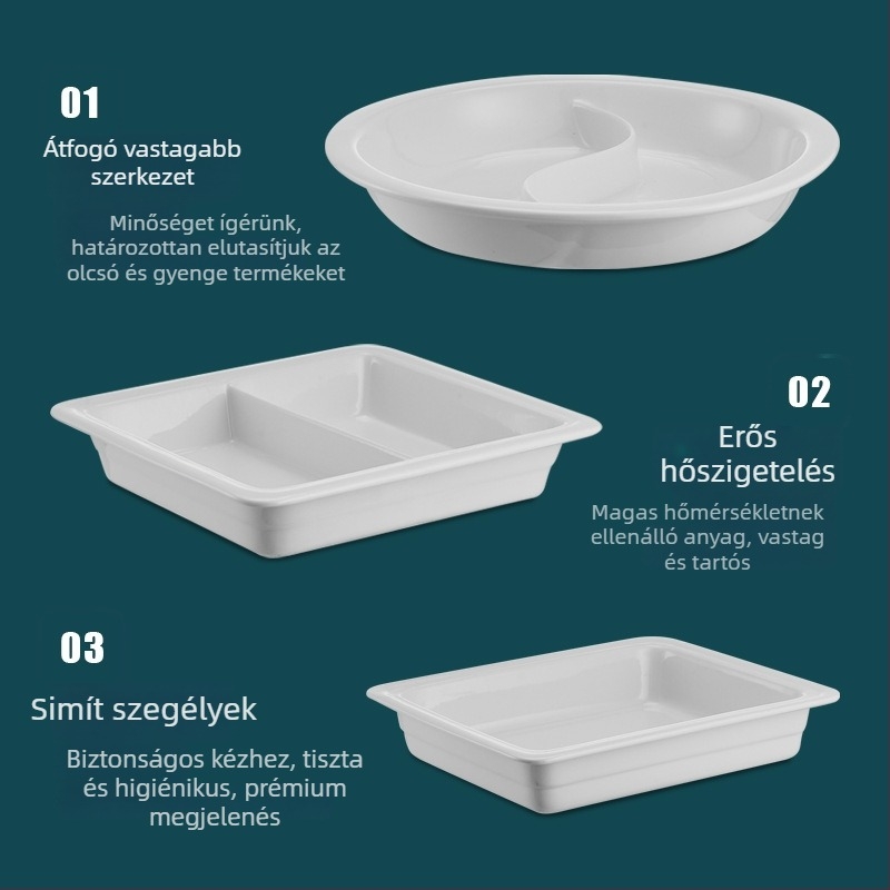 Kerámia büfé belső tartály a hőmegőrzéshez, téglalap alakú étkezőtál és kerek kerámia tál, Jiaojiexing márka, szállodák és éttermek számára