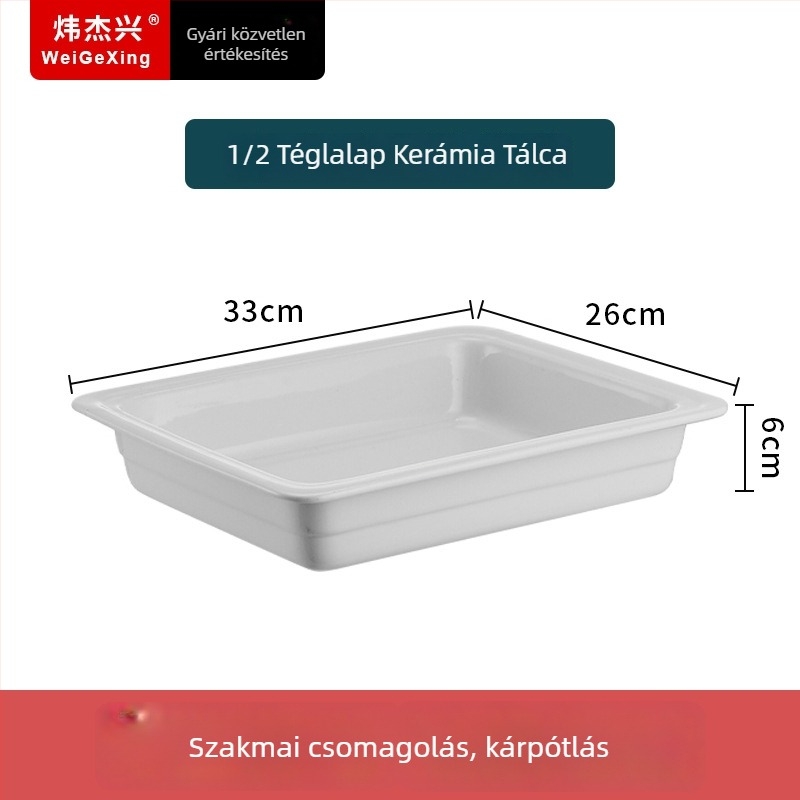 Kerámia büfé belső tartály a hőmegőrzéshez, téglalap alakú étkezőtál és kerek kerámia tál, Jiaojiexing márka, szállodák és éttermek számára