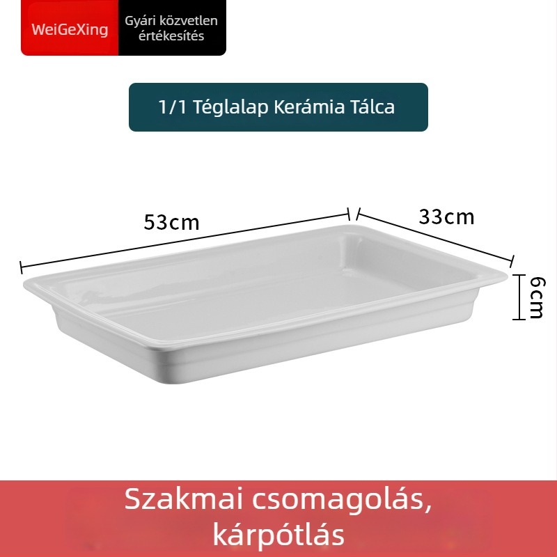 Kerámia büfé belső tartály a hőmegőrzéshez, téglalap alakú étkezőtál és kerek kerámia tál, Jiaojiexing márka, szállodák és éttermek számára
