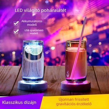 LED világítós kör poháralátét töltéssel és gravitációs érzékelővel bárhoz és KTV-hez, színes poháralátétek