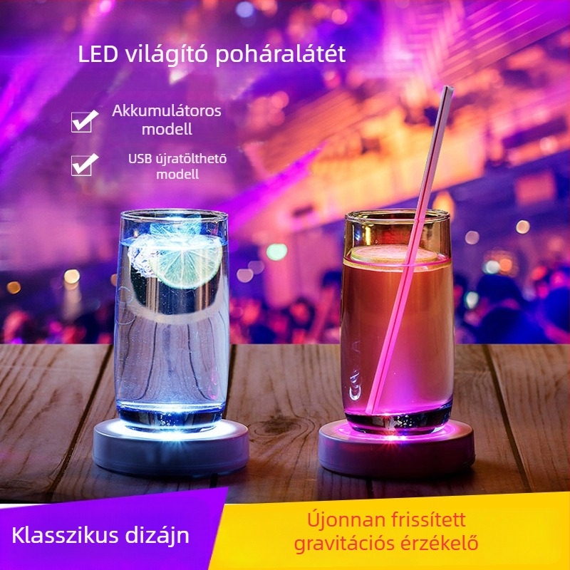 LED világítós kör poháralátét töltéssel és gravitációs érzékelővel bárhoz és KTV-hez, színes poháralátétek