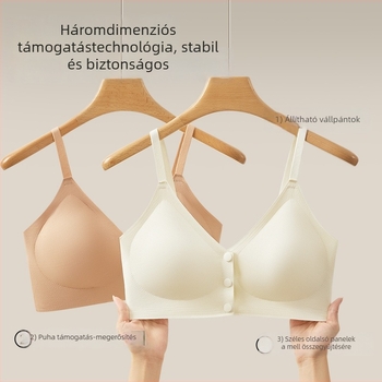 Szoptatós anyasági melltartó elölkapcsokkal, nejlon anyagú, vékony formázott kosarakkal, acélkeret nélküli