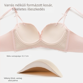 Női nejlonnal készült csipkés push-up melltartó, légáteresztő, varratmentes, rögzített dupla pántokkal és hátul négy sor csattal.