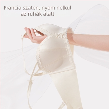 Női nejlonnal készült csipkés push-up melltartó, légáteresztő, varratmentes, rögzített dupla pántokkal és hátul négy sor csattal.