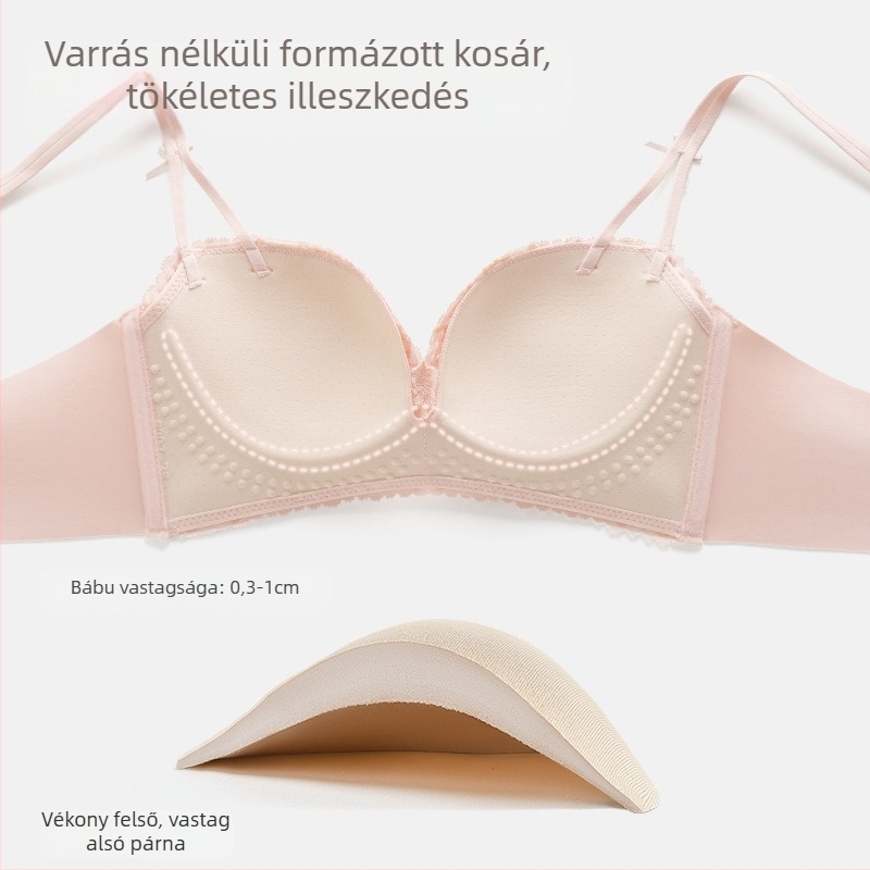 Női nejlonnal készült csipkés push-up melltartó, légáteresztő, varratmentes, rögzített dupla pántokkal és hátul négy sor csattal.
