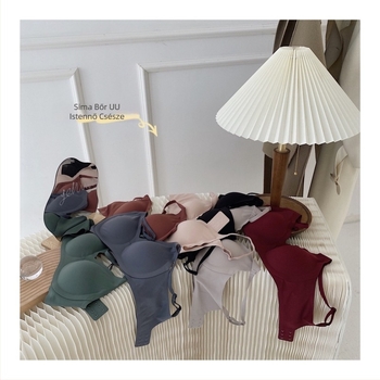 Női melltartó varrás nélküli, 3/4 kosár, formázott kosár felső része vékony és alsó része vastag, koreai stílusú párnázás, Modal-Spandex anyag, fix dupla pántok