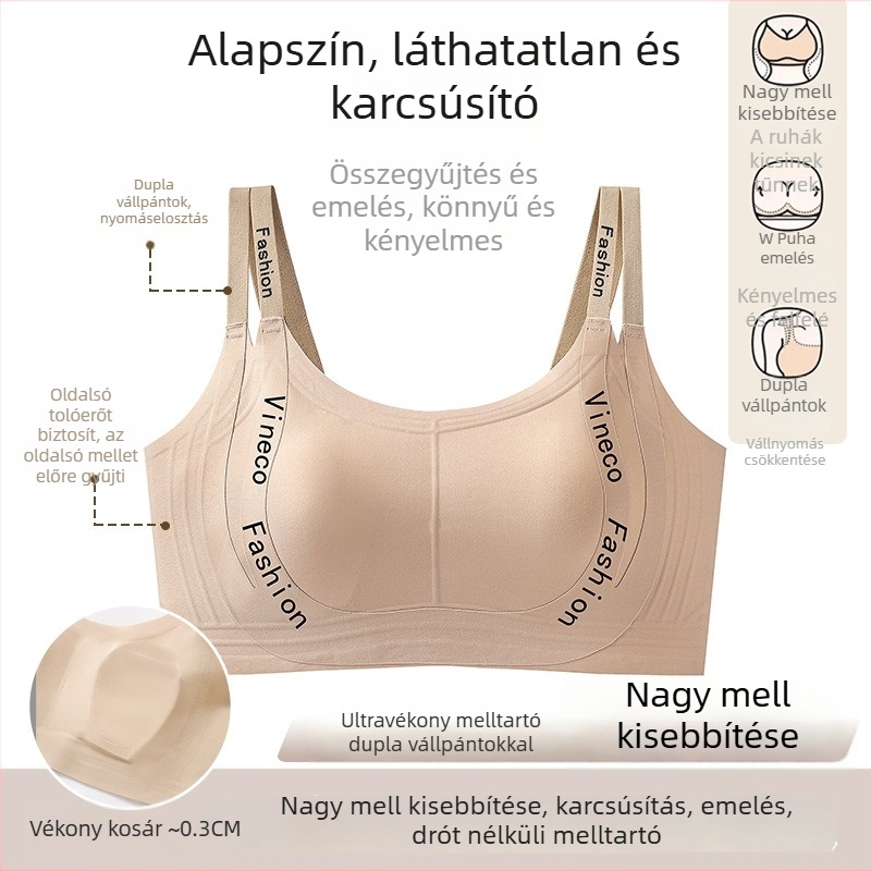 Puha támasztékú minimál melltartó nagy méretekhez, vékony fazon, varrás nélküli, anti-esés funkcióval, nyúlfül dizájnnal