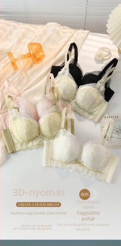 Dantelen push-up melltartó, 3/4 kosár, acélgyűrű nélküli, hímzett részletek, modal bélés
