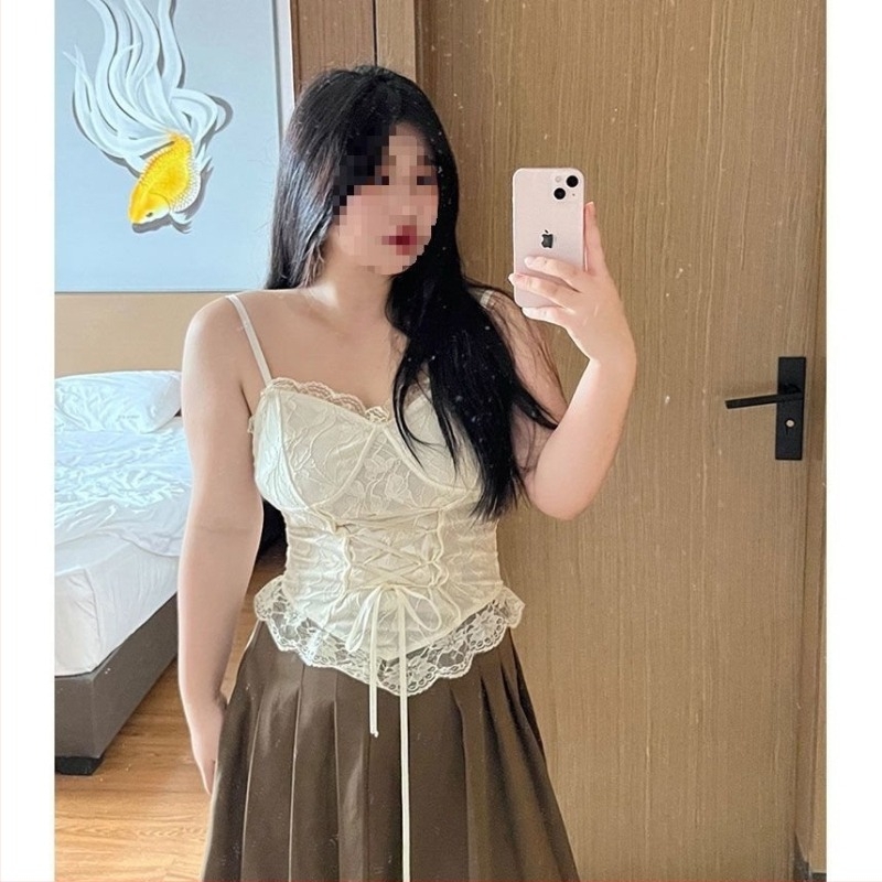 Csipkés halszálka mintázatú camisole, ultra vékony vállpántokkal, 3D mintázat, A-vonalú derekát szorító dizájn