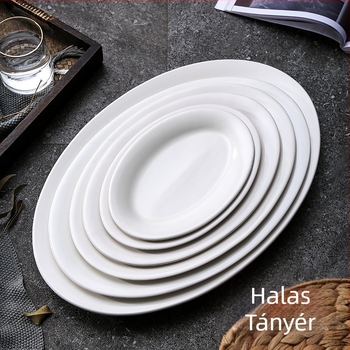 Kerámiából készült halas tál a tálaláshoz, kör alakú formájú, permetezett felülettel, mintázat 69850, mikrohullámú sütő nem használható