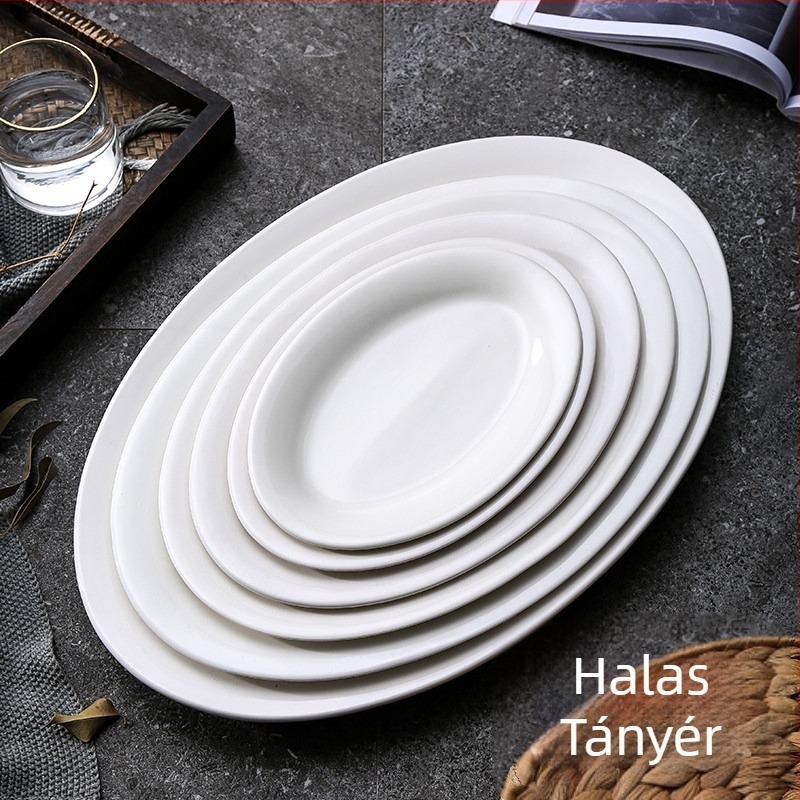 Kerámiából készült halas tál a tálaláshoz, kör alakú formájú, permetezett felülettel, mintázat 69850, mikrohullámú sütő nem használható