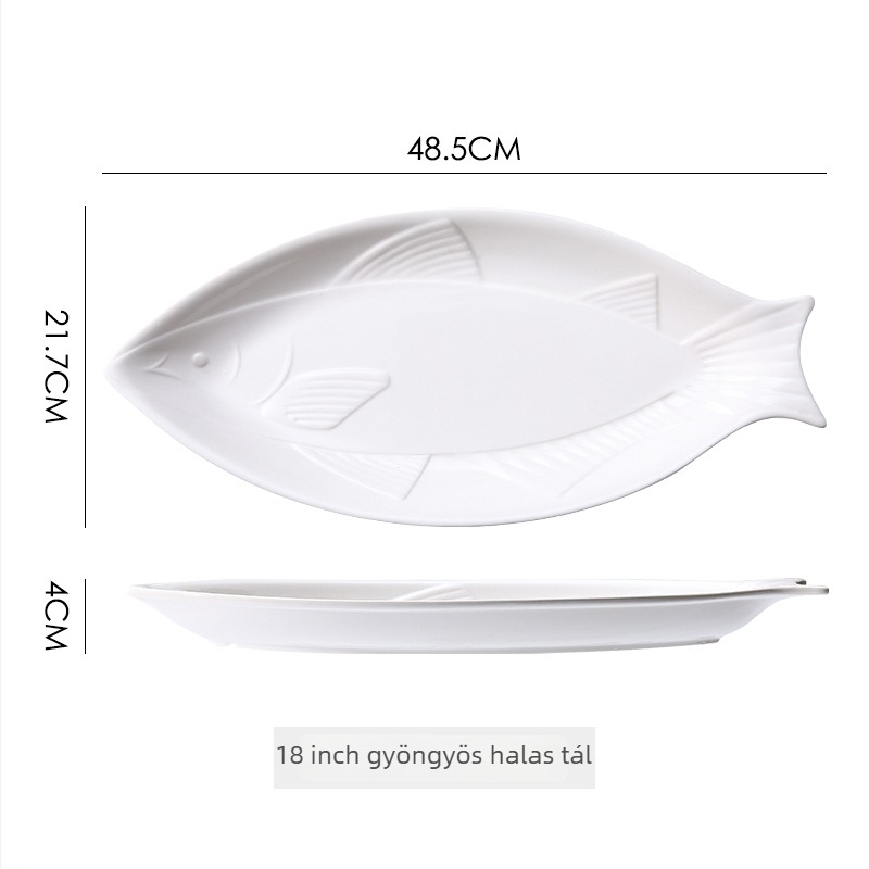 Kerámiából készült halas tál a tálaláshoz, kör alakú formájú, permetezett felülettel, mintázat 69850, mikrohullámú sütő nem használható