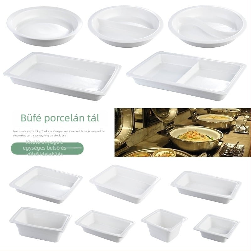 BAO TAI porcelán büfé-sütőliner tál, téglalap alakú, mikrohullámú sütőben használható, fehér máz felülettel.
