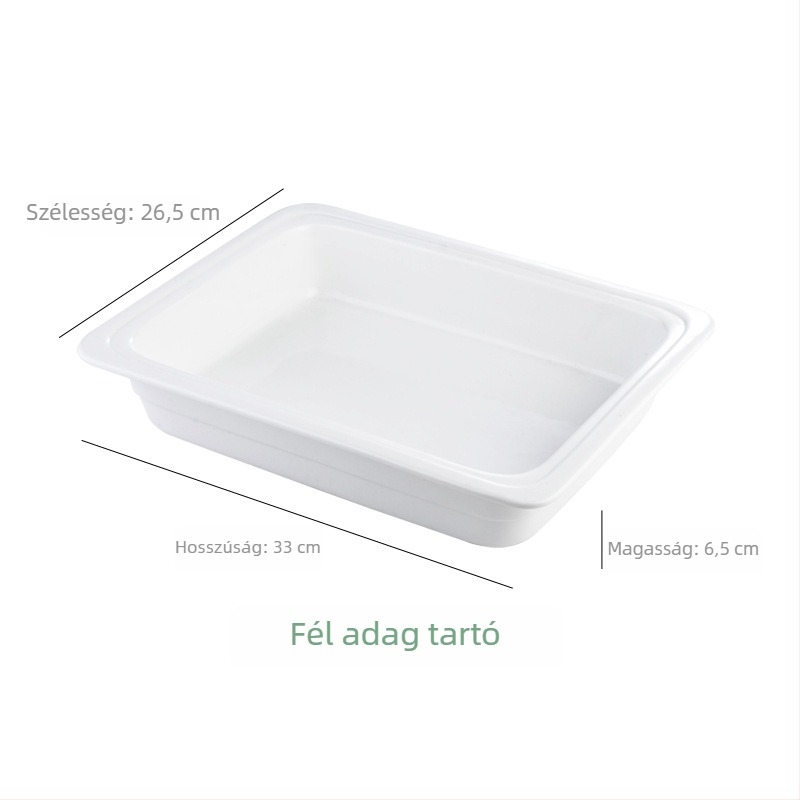 BAO TAI porcelán büfé-sütőliner tál, téglalap alakú, mikrohullámú sütőben használható, fehér máz felülettel.