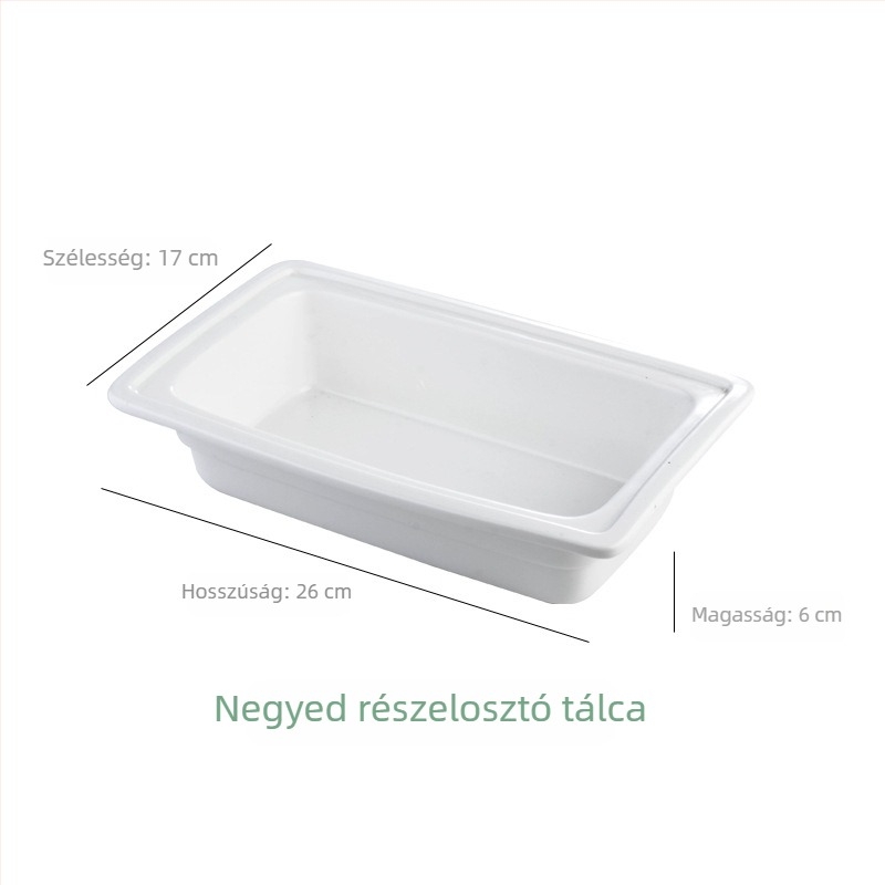 BAO TAI porcelán büfé-sütőliner tál, téglalap alakú, mikrohullámú sütőben használható, fehér máz felülettel.