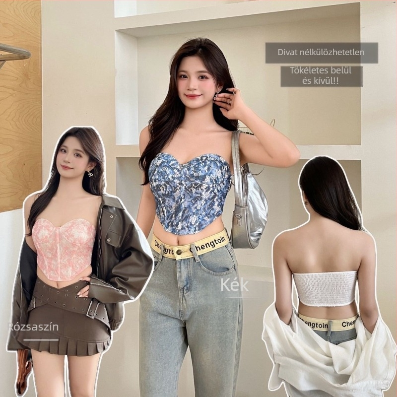 Kamisol felső levehető vállpántokkal, karcsú szabás, ultrakrát hossz, grafikus mintázat, poliészter-nylon-spandex keverék, 2025 tavasz, corset-ihletésű bordázott dizájn