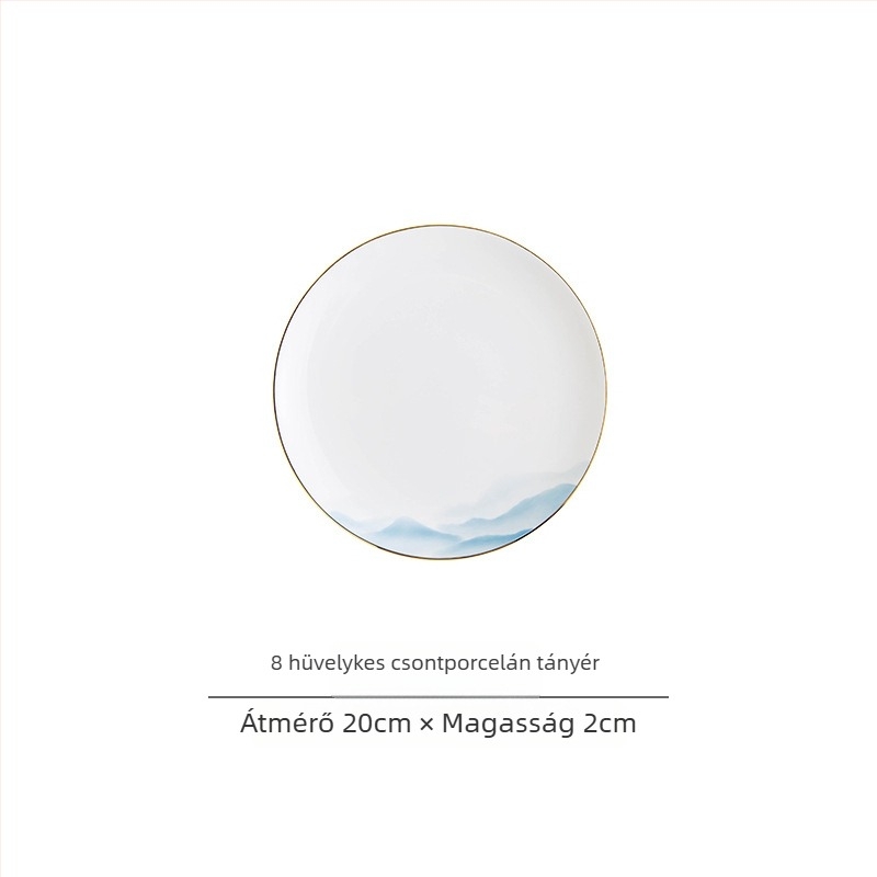 Csont porcelán étkészlet – tálak és tányérok, virágos mintázat, modern minimál stílus, kerek forma