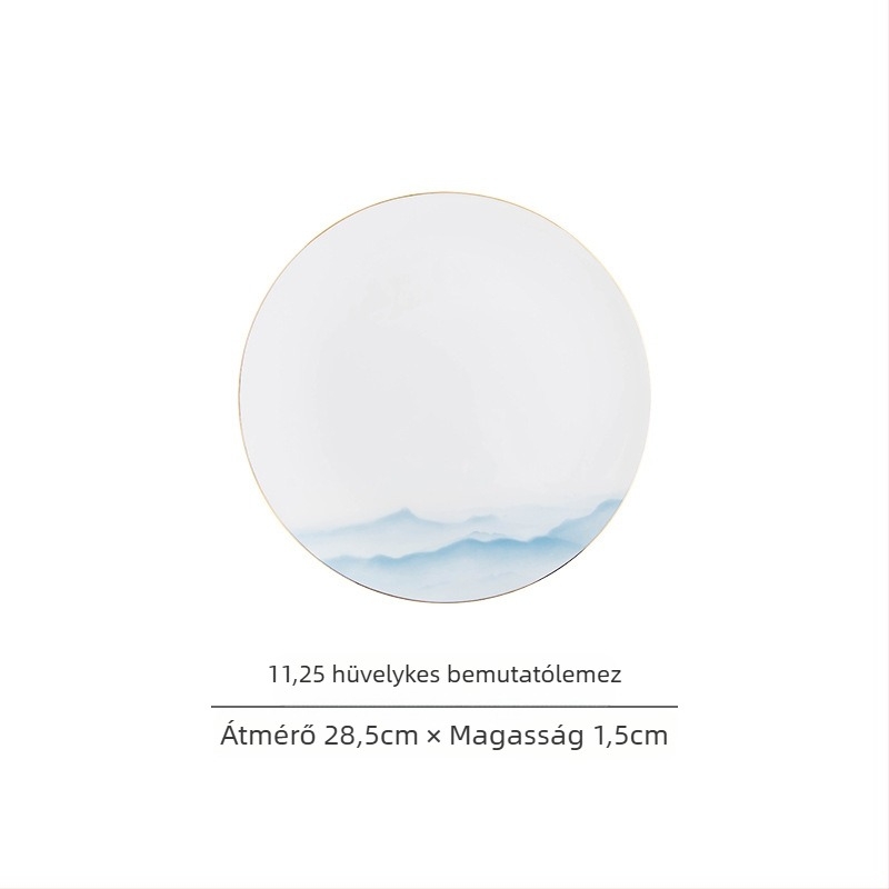 Csont porcelán étkészlet – tálak és tányérok, virágos mintázat, modern minimál stílus, kerek forma