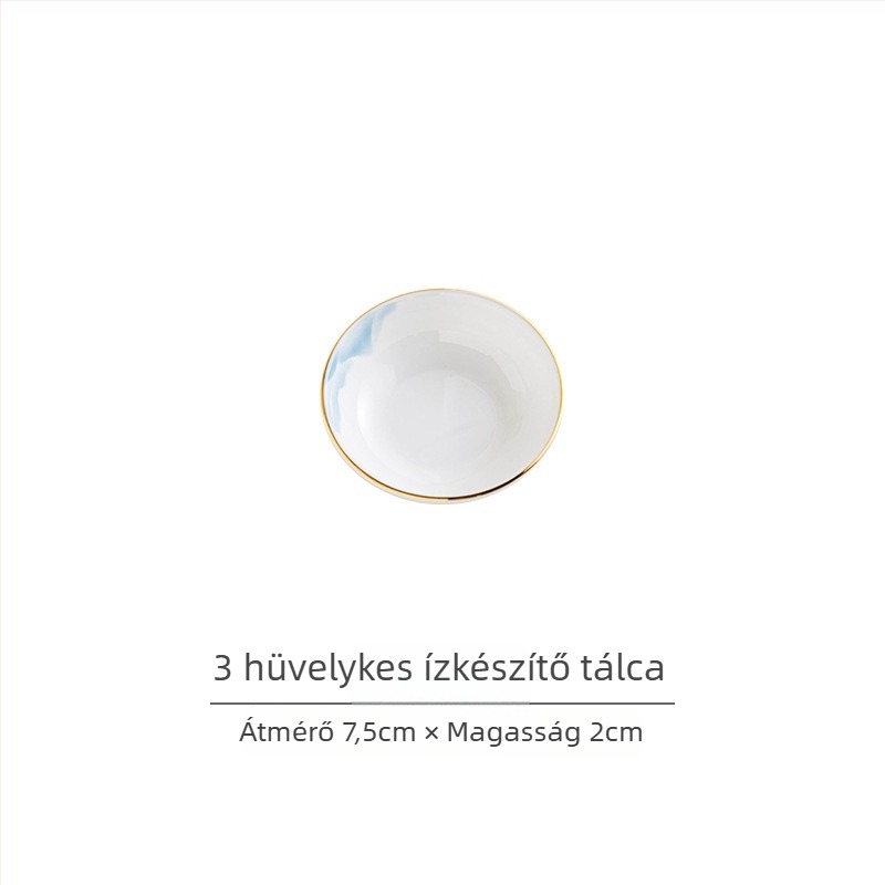 Csont porcelán étkészlet – tálak és tányérok, virágos mintázat, modern minimál stílus, kerek forma