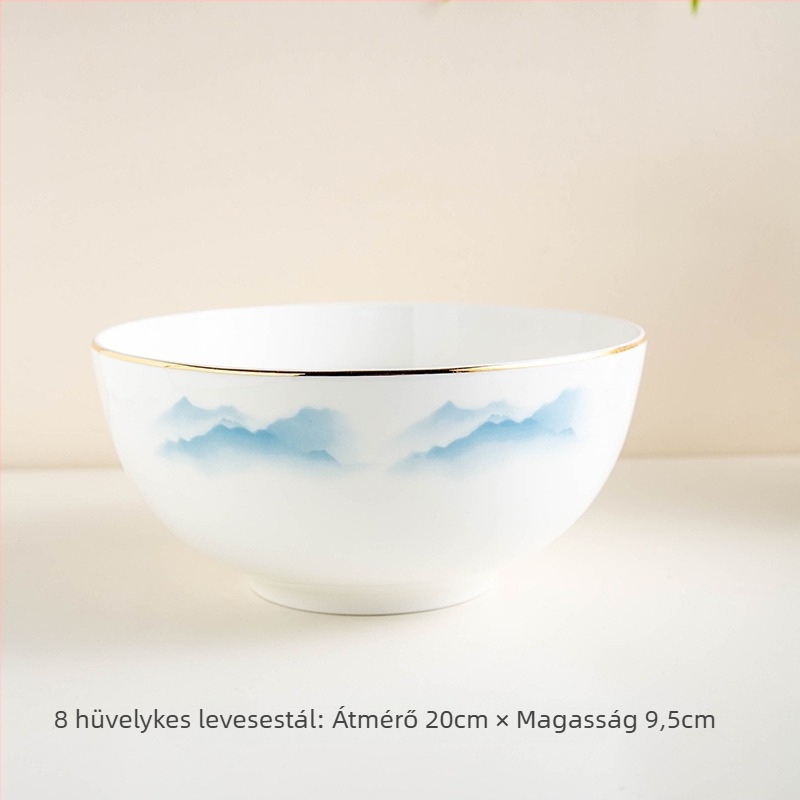 Csont porcelán étkészlet – tálak és tányérok, virágos mintázat, modern minimál stílus, kerek forma