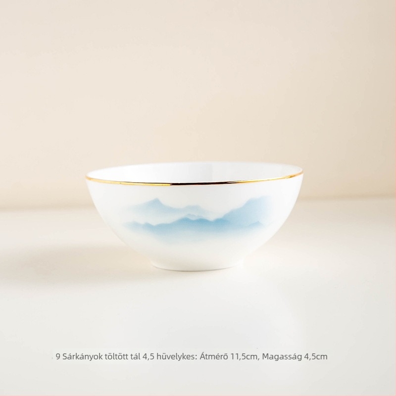 Csont porcelán étkészlet – tálak és tányérok, virágos mintázat, modern minimál stílus, kerek forma