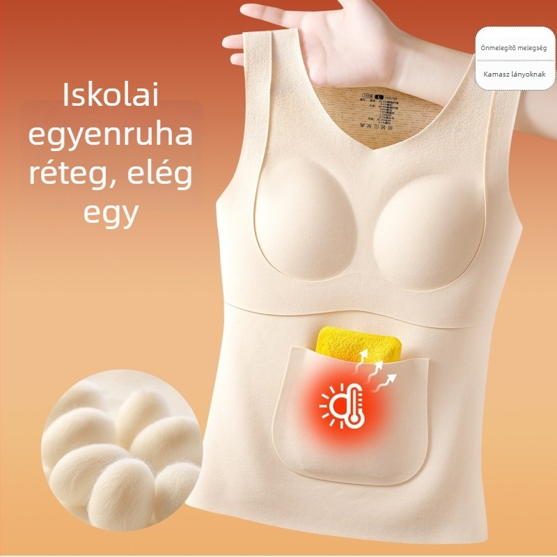 Lányok számára melegítő mellény, két rétegű akril anyag, mellbetéttel, velúr bélés, kapucnival, 13–18 éveseknek