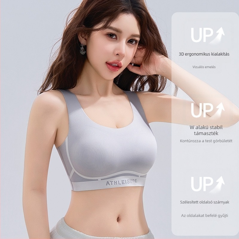 Mellény-stílusú, puha tartású seamless sportmelltartó nőknek, jóga, 3/4 kosár, rögzített vállpántok