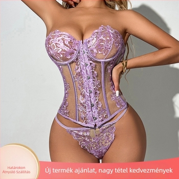 Csipkés halcsontos shapewear bodyszerű, hímzett rész, átlátszó hátsó rész, vállpántokkal