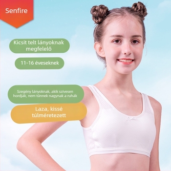 Lányok számára lélegző fejlesztő melltartó, 9–13 éveseknek — pamut anyag, teljes kosár, vékony formázott kosár, poliészter bélés, rögzített dupla vállpántok, acélkeret nélkül