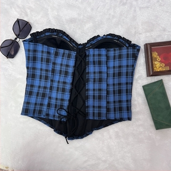 Tube Top Shapewear, Slim-Fit, Houndstooth minta, Poliészter 95%+, Váll nélküli