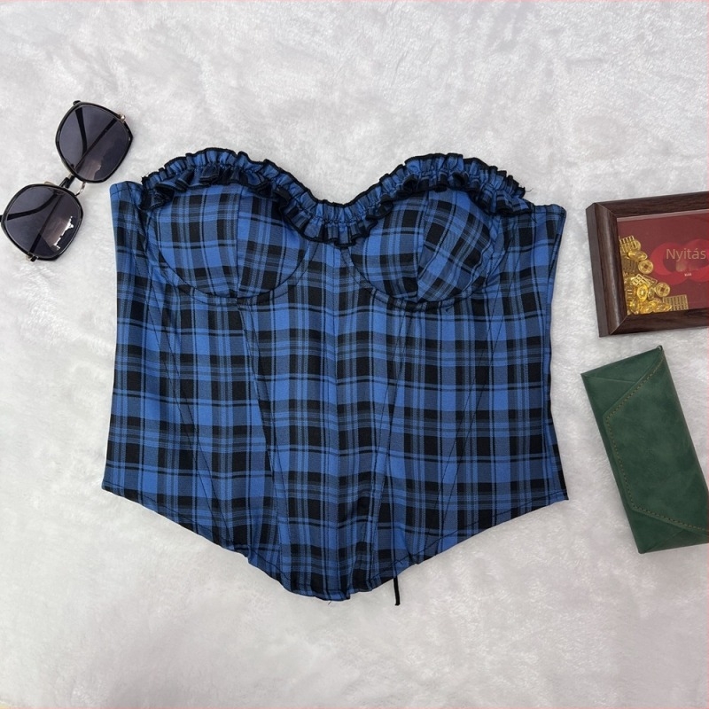 Tube Top Shapewear, Slim-Fit, Houndstooth minta, Poliészter 95%+, Váll nélküli